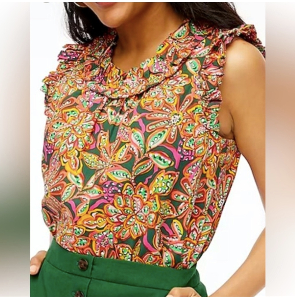 J. Crew Vibrant Floral Ruffle Blouse - Multicolor